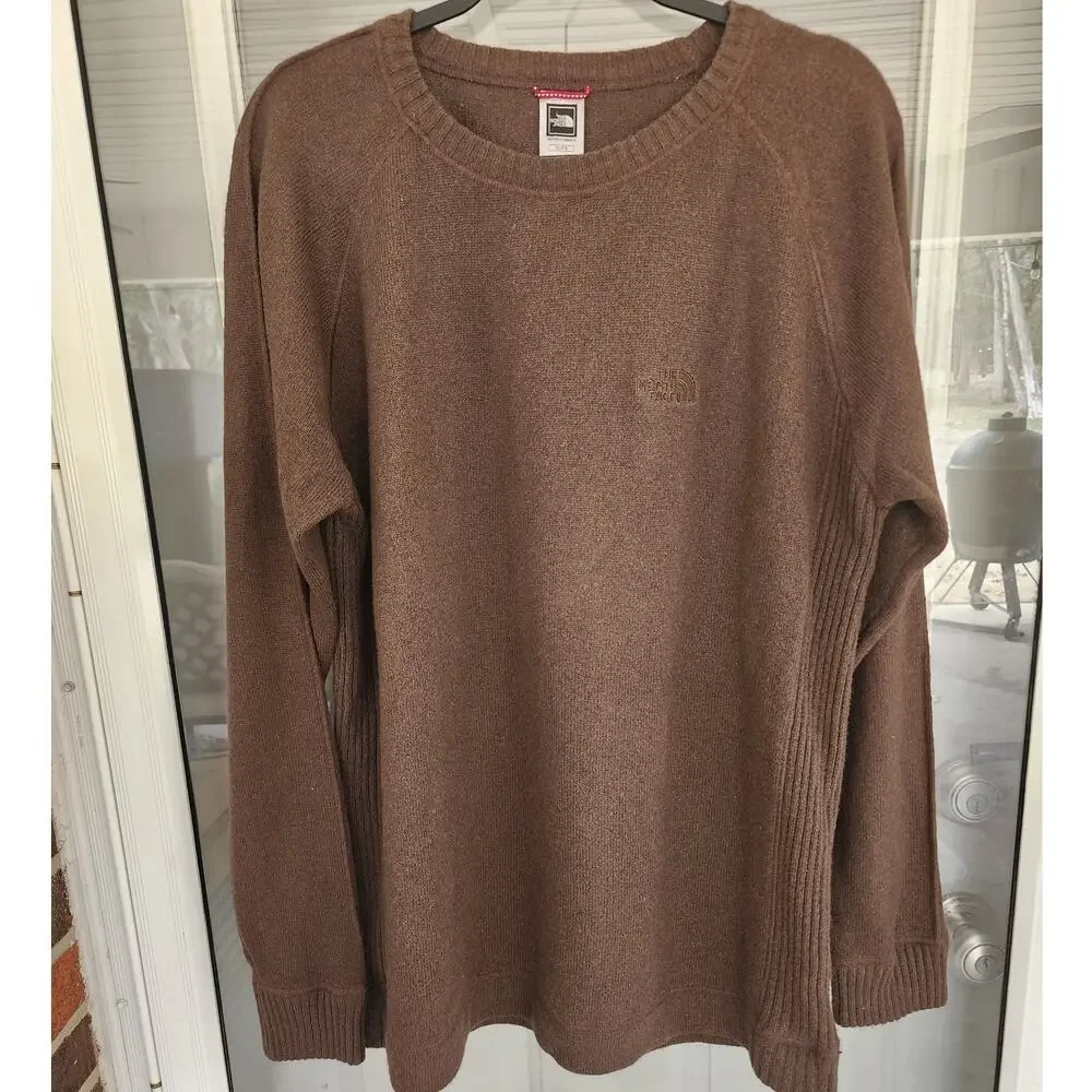 North Face Men's XL Brown Crew Neck Pullover Sweater Cotton-Wool Blend  Preppy